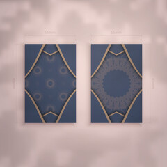 Business card in blue with vintage brown pattern for your business.