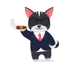 Cute cat smoking, white background