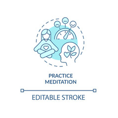 Practice meditation blue concept icon. Mental health during pregnancy abstract idea thin line illustration. Childbirth classes. Stress relief. Vector isolated outline color drawing. Editable stroke