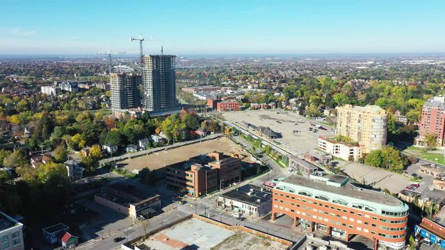 Aerial of Brampton, Ontario, Canada city center 4K