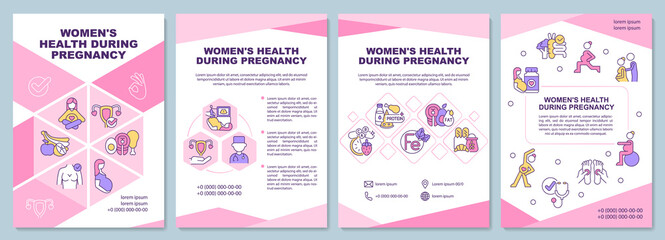 Fototapeta na wymiar Women health during pregnancy brochure template. Exercises and diet. Flyer, booklet, leaflet print, cover design with linear icons. Vector layouts for presentation, annual reports, advertisement pages