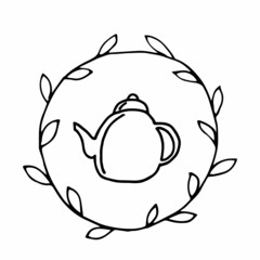 vector illustration of teapot in a frame in doodle style
