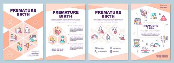Fototapeta na wymiar Premature birth brochure template. Face health problems. Flyer, booklet, leaflet print, cover design with linear icons. Vector layouts for presentation, annual reports, advertisement pages