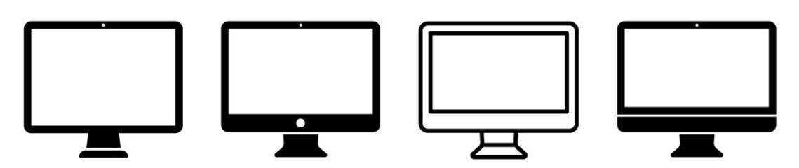 Computer icons set. Desktop computer icon set. Computer different style. Monitor display screen collection. Flat and line icon - stock vector. - obrazy, fototapety, plakaty