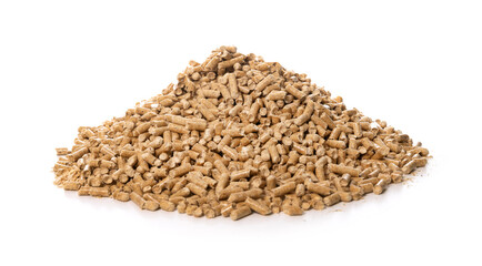 pile of wood pellets on white background
