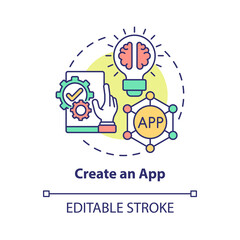 Create app concept icon. Making money online method abstract idea thin line illustration. Startup opportunity. Application idea generation. Vector isolated outline color drawing. Editable stroke