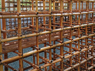 Full Frame Background of Brown Bamboo Sticks Fence
