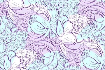 Schilderijen op glas Naadloos patroon met bloemen in doodle-stijl © tiff20
