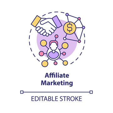 Affiliate Marketing Concept Icon. Making Money Online Approach Abstract Idea Thin Line Illustration. Earning Commission For Advertising. Vector Isolated Outline Color Drawing. Editable Stroke