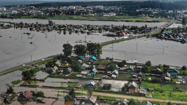 Tulun city, Irkutsk region, Russia. Ruined house standing on the ruins of a city destroyed by a natural disaster (flood).