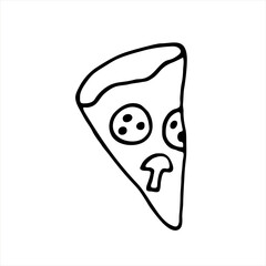 Image of pizza and a slice of pizza for printing, the Internet, postcards, cafe design, pizzeria. Vector simple doodle style
