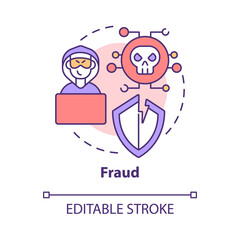 Fraud concept icon. Online entrepreneurship risk abstract idea thin line illustration. Legitimate business. Steal customer payment information. Vector isolated outline color drawing. Editable stroke