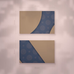 Business card template in blue with Indian brown ornament for your contacts.