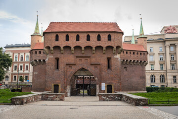 Fototapeta premium Barbican (Barbakan) in Cracow, Poland. The best preserved medieval barbican in Europe.