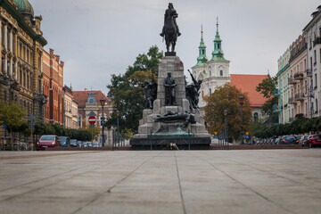 Monument to the Battle of Grunwald on Matejko Square in Krakow, Poland.