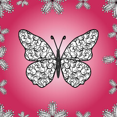 Seamless pattern with interesting doodles on colorfil background. Raster illustration.