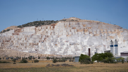 Turkey, marble cutting factory.Big white cutting marble blocks Marble quarry site in Turkey.Diamond...