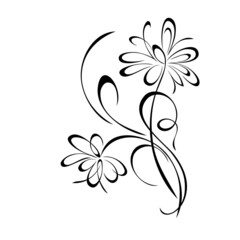 ornament 2073. two stylized blossoming flowers on stems with curls. graphic decor