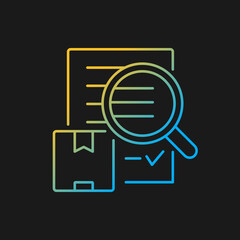 Shipping audit cargo transportation control gradient vector icon for dark theme. International certificate of quality. Thin line color symbol. Modern style pictogram. Vector isolated outline drawing