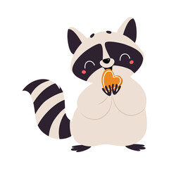 Fototapeta na wymiar Cute Raccoon Character with Ringed Tail Holding Gingerbread Cookie and Smiling Vector Illustration