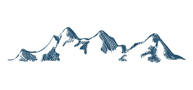 hand drawn mountain, mountain sketch, snow.