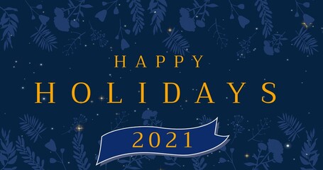 2021 new year greeting card over blue background with twigs