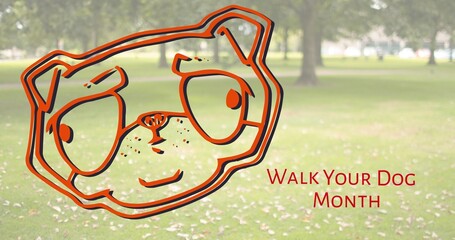 Digital composite image of face illustration by walk your dog month text at park