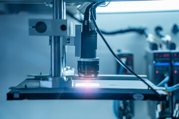 Robotic vision sensor camera system in intellegence pcb factory,manufacturing industry for industry 4.0 and technology concept