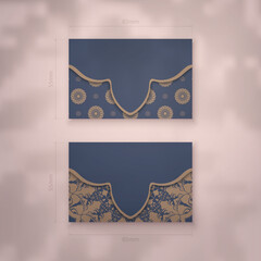 Business card template in blue with vintage brown pattern for your brand.