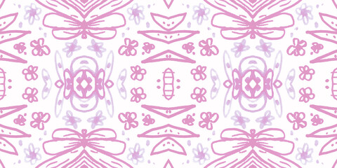 Seamless flower folk pattern. Abstract ethnic print. Watercolor batik background.