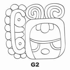 Vector icon with Mayan glyph lords of the nights. Maya god glyph symbol G2