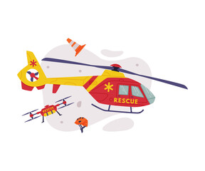 Rescue Equipment with Helicopter as Specialized Machine and Emergency Vehicle for Urgent Saving of Life Vector Illustration