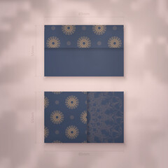 Business card template in blue with vintage brown pattern for your personality.
