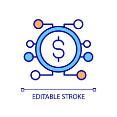 Obraz premium Digital coin RGB color icon. Networking for e commerce. Online currency. Information technologies monitoring. Isolated vector illustration. Simple filled line drawing. Editable stroke