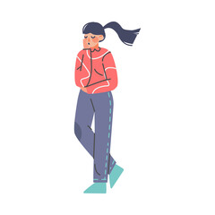 Puzzled Woman Character Holding Hand Against Cheek Asking Question Vector Illustration