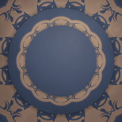 Flyer in blue with vintage brown pattern for your design.