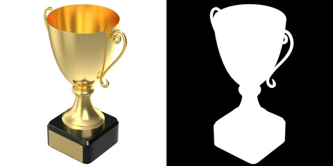 3D rendering illustration of a golden trophy cup