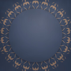 Flyer template in blue color with luxurious brown ornamentation ready for printing.