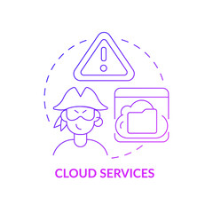 Cloud services purple gradient concept icon. Source of piracy abstract idea thin line illustration. Transferring copyrighted files to cloud storage. Vector isolated outline color drawing