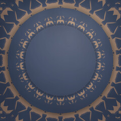 Flyer template in blue with brown mandala pattern for your design.