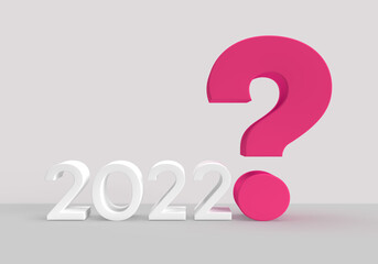 Gray 2022 with pink, purple question mark as new year card or background.