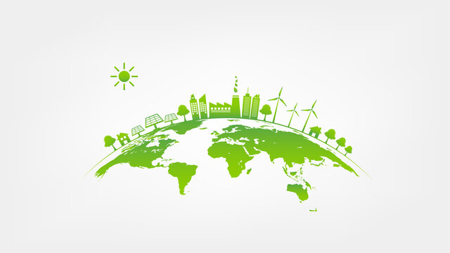 Eco friendly with green city on earth, World environment and sustainable development concept, Vector illustration