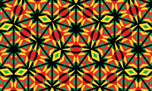 Abstract colorful geometric pattern with green, red, yellow, black colors. Good for Kwanzaa, Black History month, Juneteenth background, greeting card, invitation.