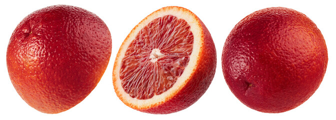 Sicilian orange. Red blood orange fruit isolated on white background, collection