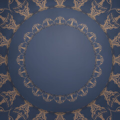 Greeting Brochure in blue with a mandala in a brown pattern for your design.