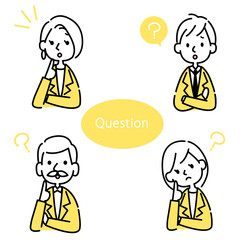 会社員のアイコンセット　疑問の表情のベクター素材