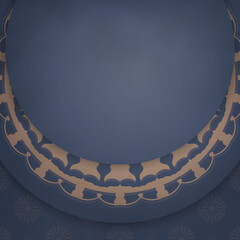 Greeting Brochure template in blue with luxurious brown pattern prepared for typography.