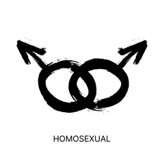 Hand drawn black ink brush stroke gender symbol. Sexual orientation sign isolated on white background. HOMOSEXUAL grunge icon. Vector illustration © Andrii