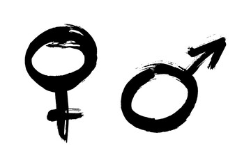 Hand drawn black ink brush stroke gender symbol. Sexual orientation sign isolated on white background. Female and male grunge icon. Vector illustration