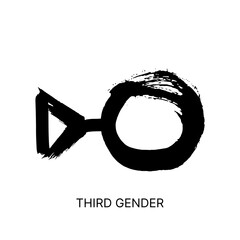 Hand drawn black ink brush stroke gender symbol. Sexual orientation sign isolated on white background. THIRD GENDER grunge icon. Vector illustration